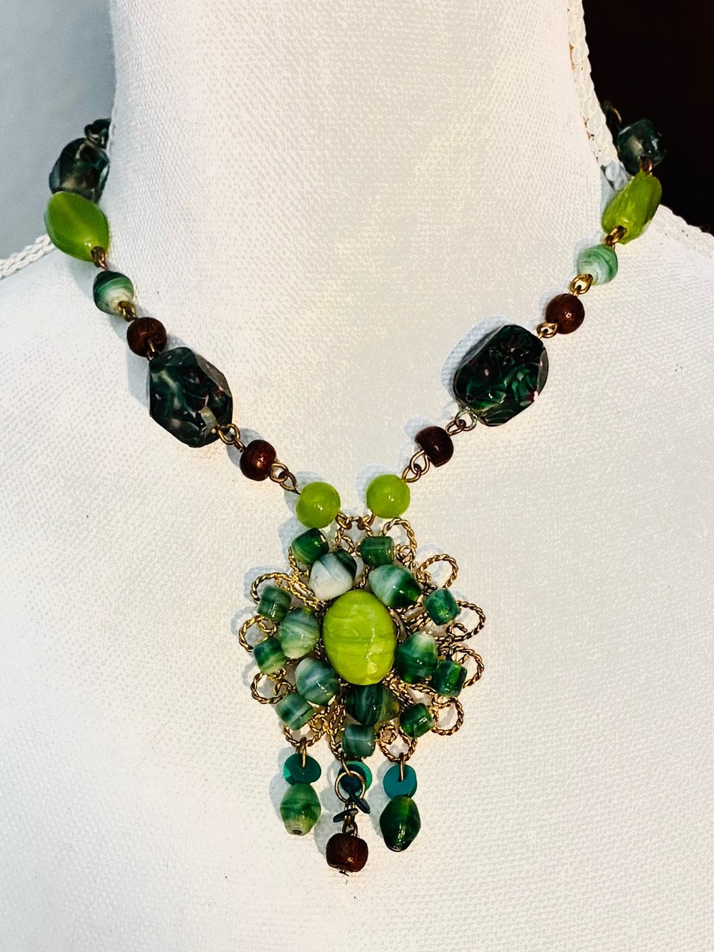 Handcrafted Green Beaded Statement Necklace
